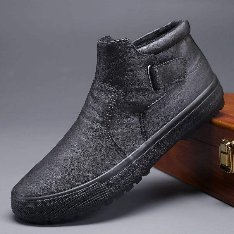 Winter New High-top Cotton Shoes Leather Shoes Men's Velvet Thick-soled Martin Boots Men's Korean Version One-pedal Trendy Snow Boots