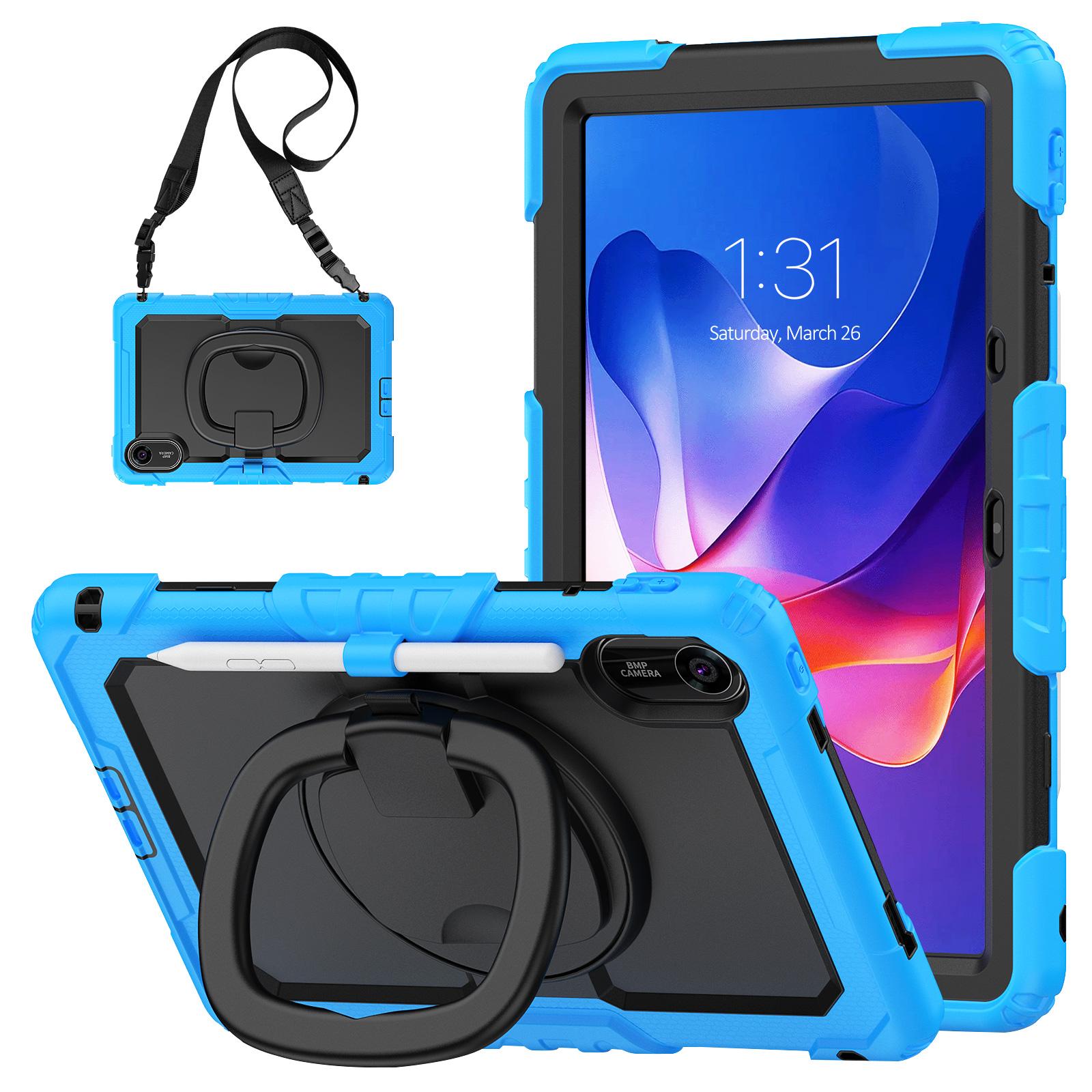

For Xiaomi Redmi Pad 2 Kickstand Case with Stylus Holder/Shoulder Strap PC Silicone Tablet Cover Baby Blue