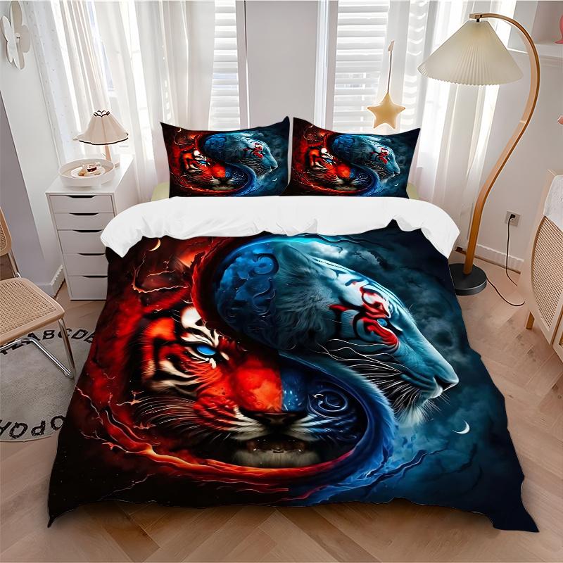 3pcs Yin Yang Tiger Printed Bedding Set, Soft and Comfortable Quilt Cover for Bedroom, Guest Room (1 Duvet Cover + 2 Pillowcases, Pillow Cor