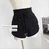 Hongkong Grau Freizeit Hose Damen Sommer High-Waist Shorts Kordelzug Sport Hose Design Sinn Schlitz Hotpants Gerade Hose
