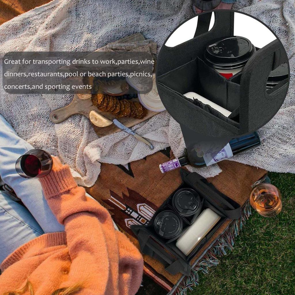 Portable Drink Carrier Foldable Drink Cup Holder Reusable Beverage Rack 4-Cup Tray With Adjustable Dividers For Car Sports