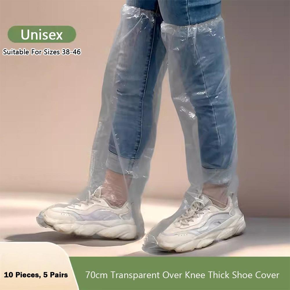 5pairs Transparent Disposable Rain Boot Covers Non-slip Thickened Foot Wrap Rainpants Waterproof Oil Resistant