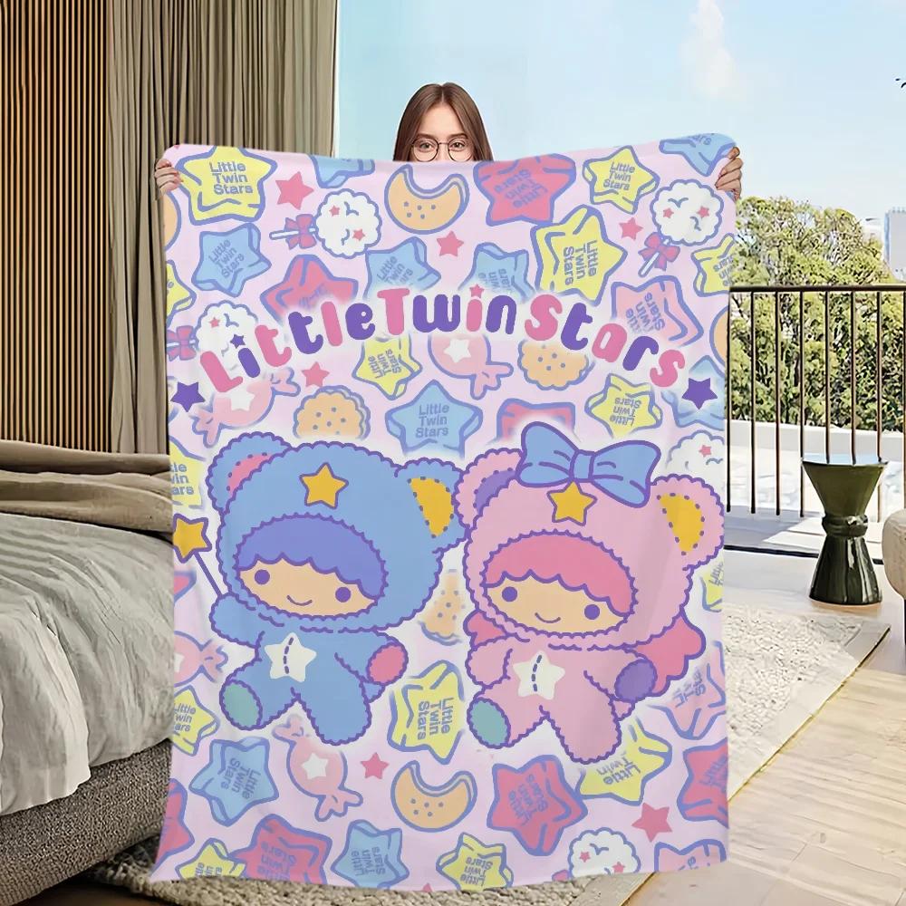 Cartoon Four Seasons Cute Warm Soft Stars Plush Twin Blanket for Sofa Living Room Office Bedroom Travel Gift Flannel Throw