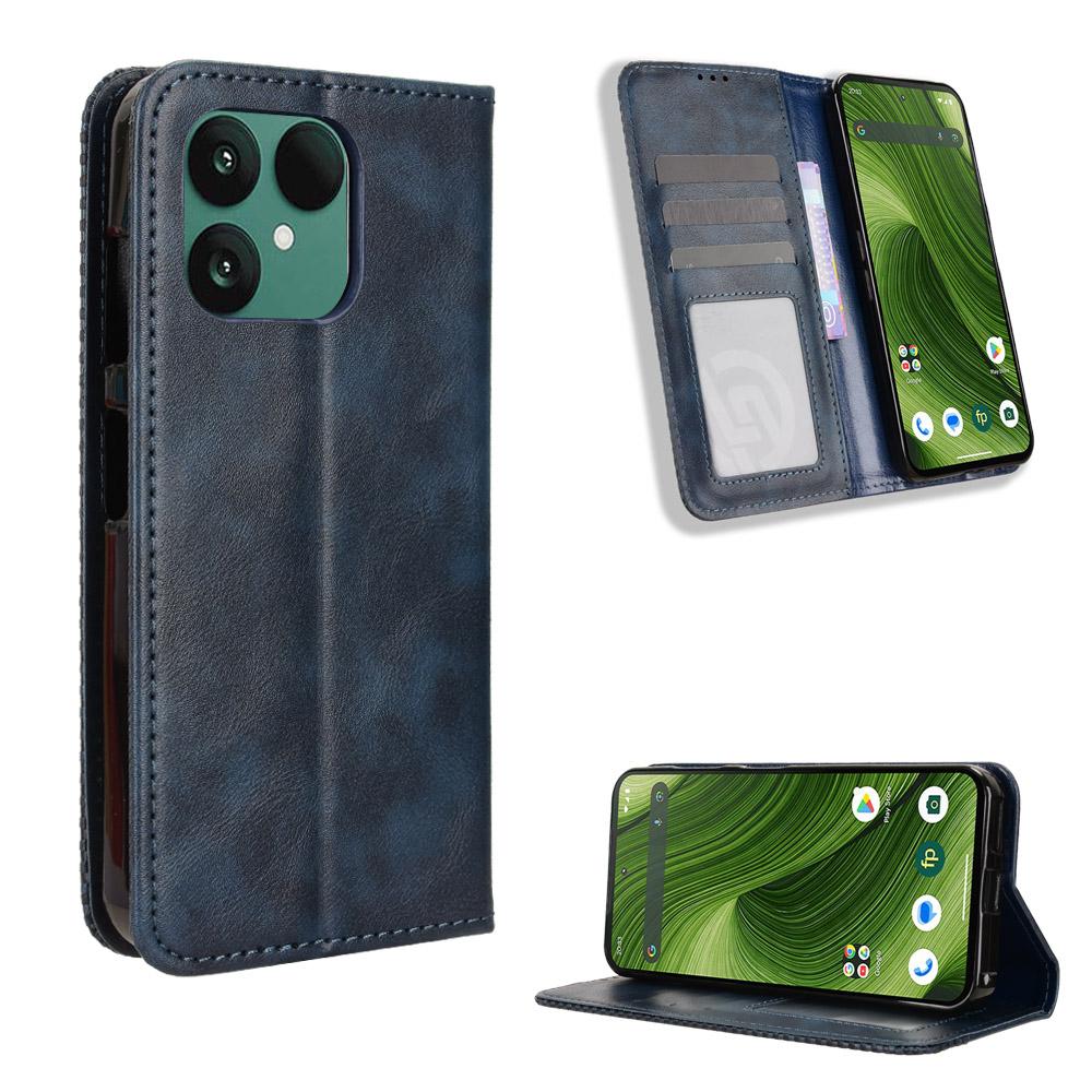 

For Fairphone 6 Leather Case Wallet Stand Retro Texture Phone Cover Blue