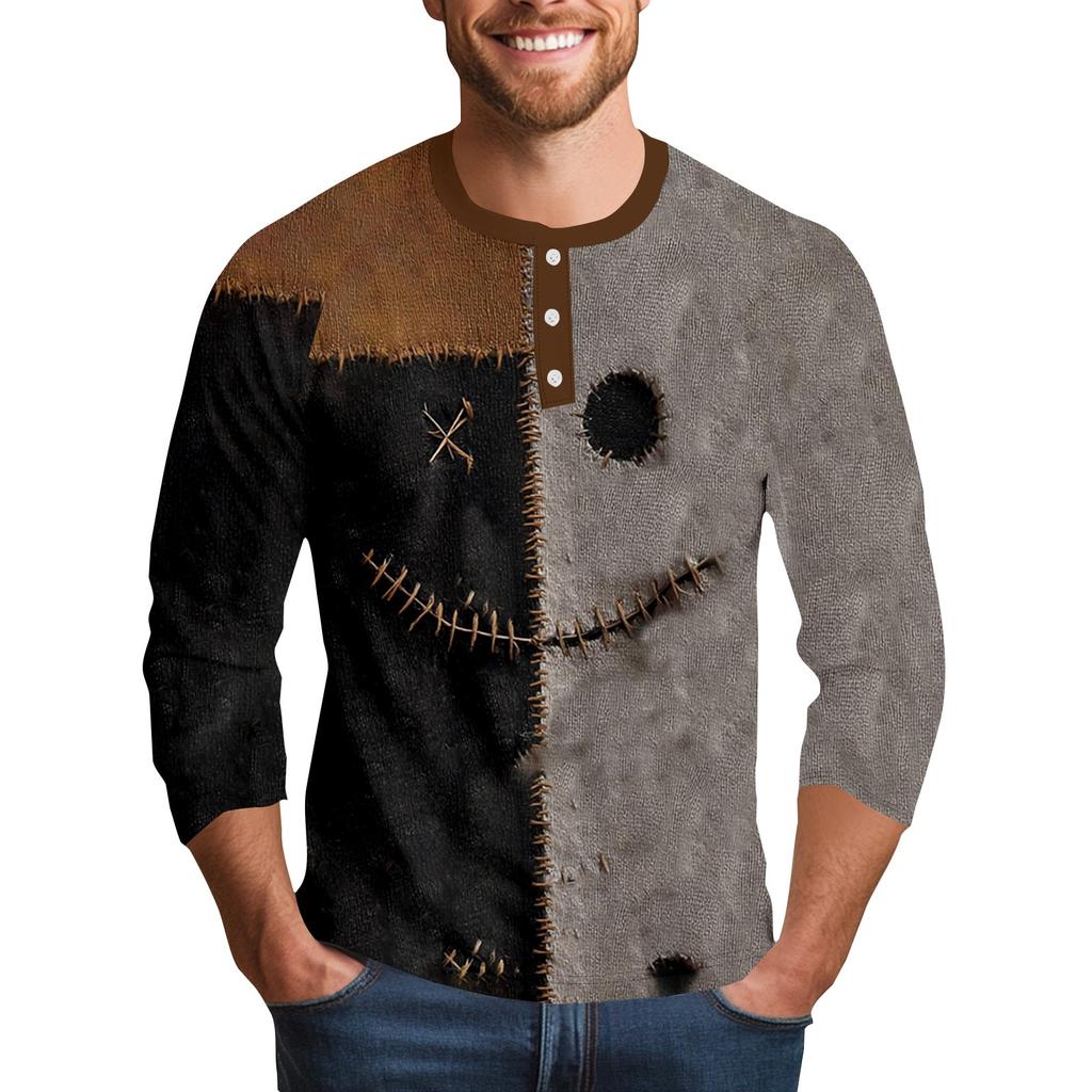 Men's Halloween Printed  Collar Three-Quarter Sleeve
