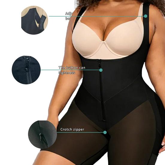 Body gainant à braguette zippée pour femmes Post-partum Faja Contrôle du ventre Rehaussement des hanches Shapewear Respirant Bretelles réglables Contrôle fort Sans couture