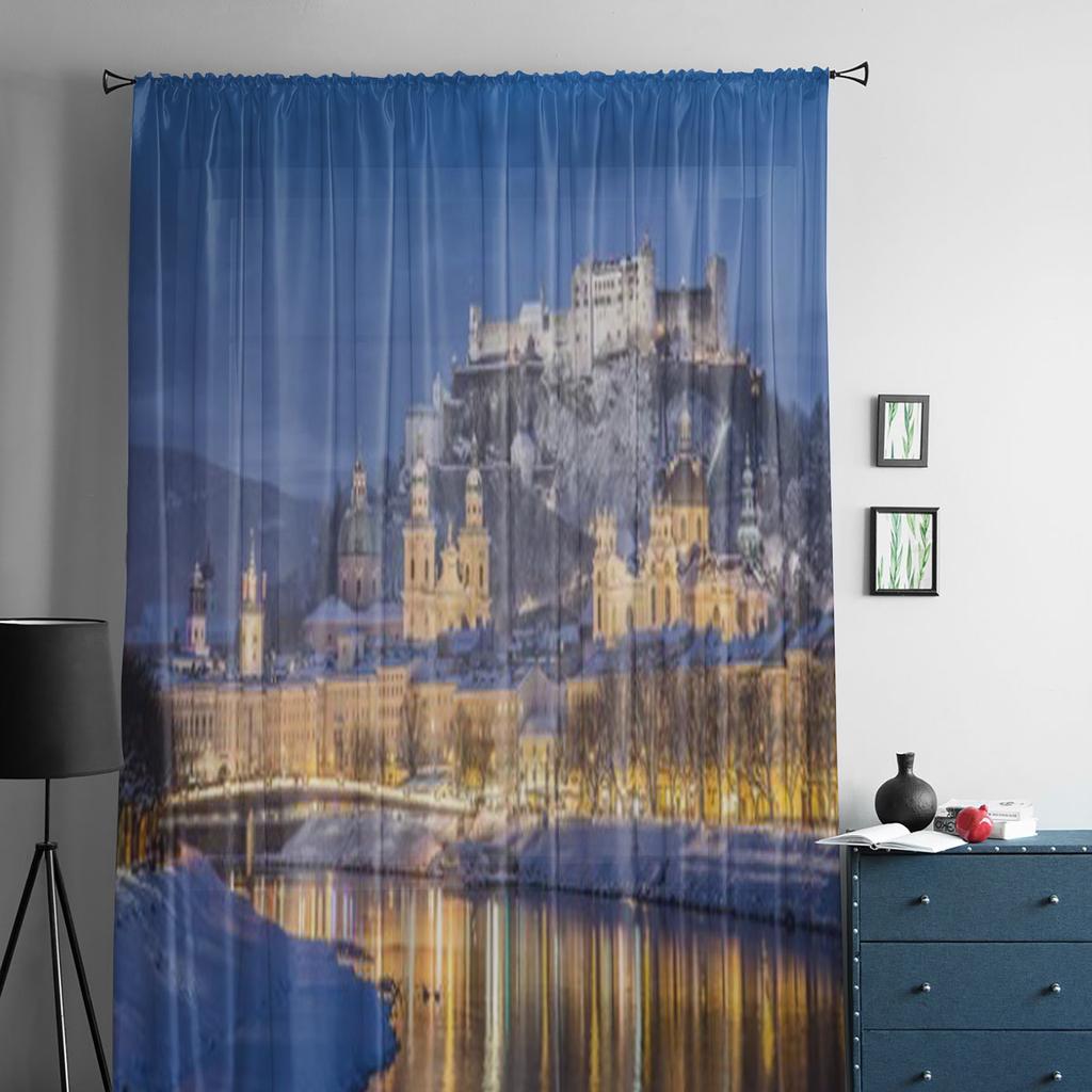 Szach River In Salzburg Luxuriöse Chiffon-Sichtvorhänge für Wohnzimmer Schlafzimmer Dekoration Fenster Voiles Tüllvorhang