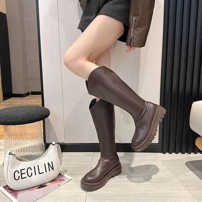 2025 herfst en winter retro mode dikke zool lange mode laarzen rits achteraan grote schachtomtrek dames lange laarzen casual hoge laarzen
