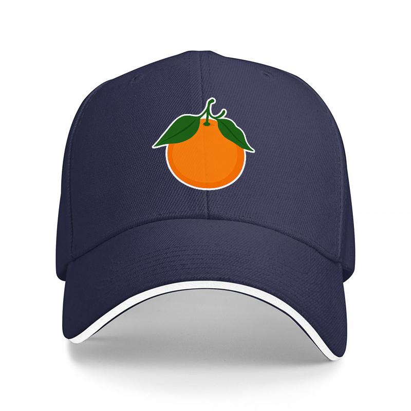 Orange Fruit Logo Black Baseball Cap with White Trim and Vibrant Orange Design for Casual Wear and Outdoor Activities