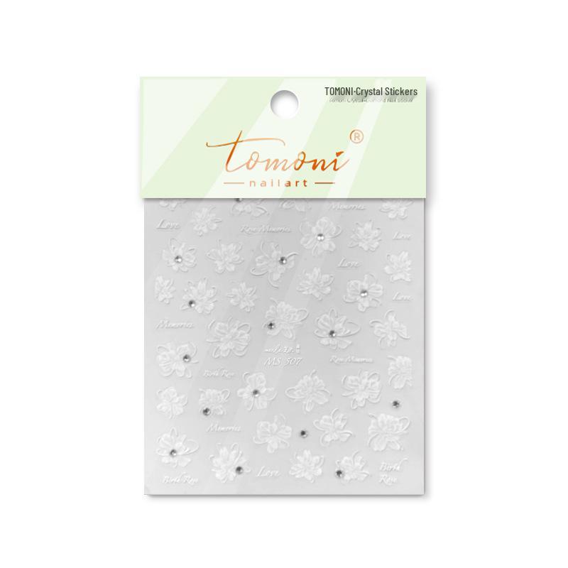 Tomoni Retro Japanese-Style Crystal Diamond Nail Art Stickers - Semi-Transparent Large Flowers MS507.