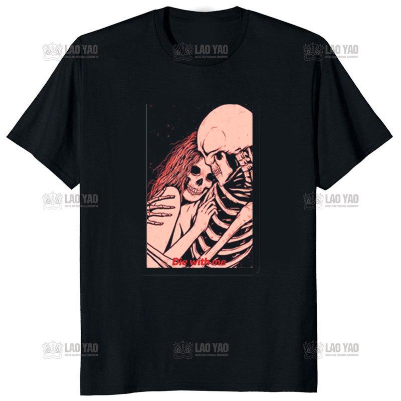 Vintage Death The Grim Reaper Kiss Gothic T Shirt Short Sleeve TShirt Japanese Harajuku Korean Tee Unisex Ropa Hombre
