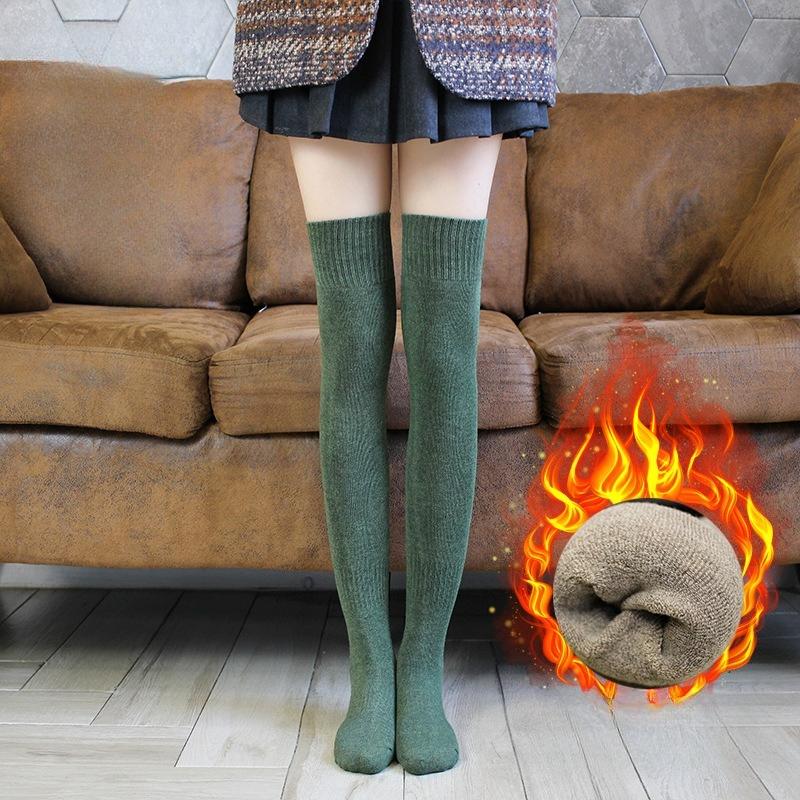 Over-the-knee socks for autumn and winter, lined with fleece, thickened, warm, and slimming.