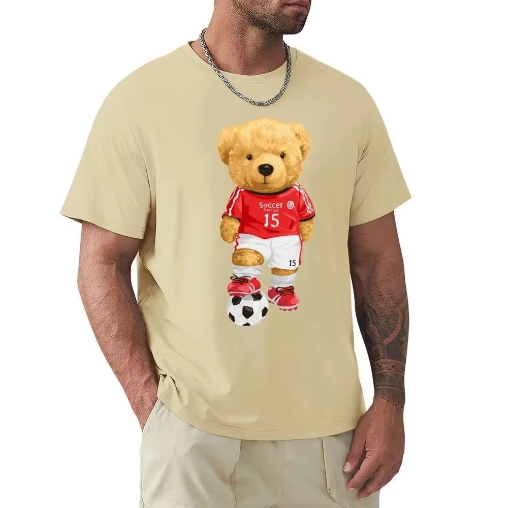 Cute Teddy Teddy Bear in Soccer Player T Shirt Harajuku Short Sleeve T-shirt 100% Cotton Graphics Tshirt Tops