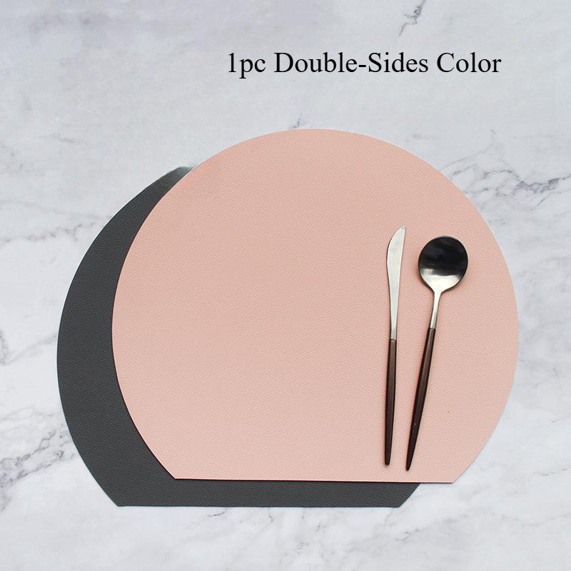 Nordic Double-Sided PU Leather Placemats Waterproof Oil-Resistant Half-Round Heat-Resistant Dining Table Mat Home Restaurant