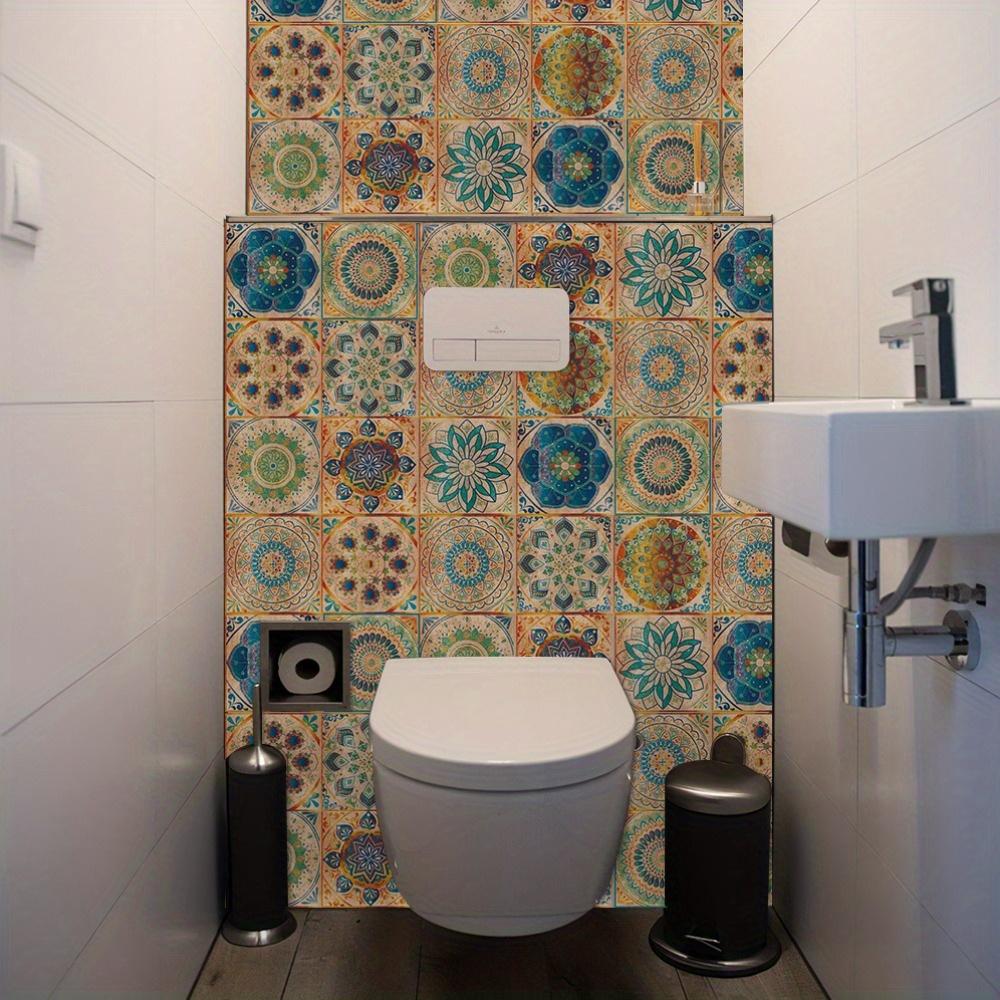 24pcs Vintage Self Adhesive Ceramic Tile Stickers Peel and Stick Backsplash Waterproof Wallpaper Wall Stickers Decorative Tiles for Kitchen Bathroom