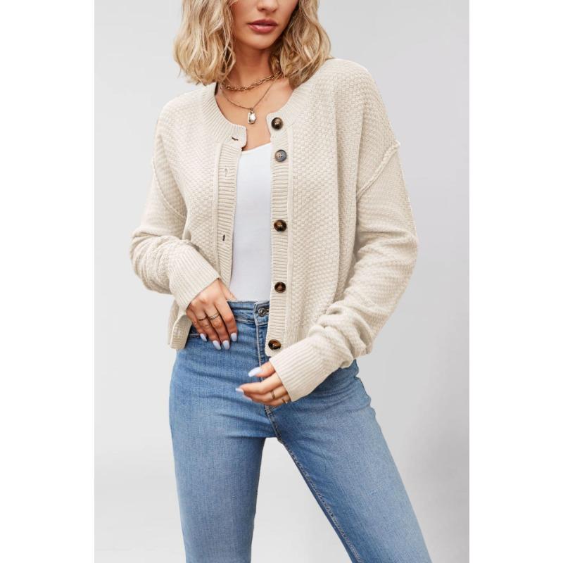 Autumn and winter new women's knitted cardigan women's single-row button commuter knitted cardigan jacket