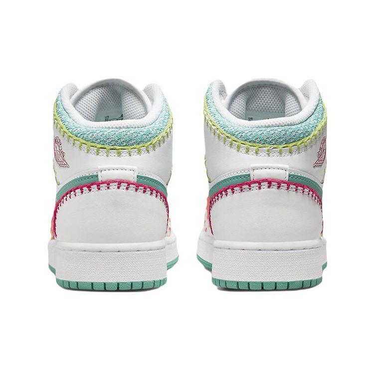 Detské tenisky Air Jordan 1 Mid SE GS Multi Knit Biela Washed-Teal Rush-Ružová DM6218-100