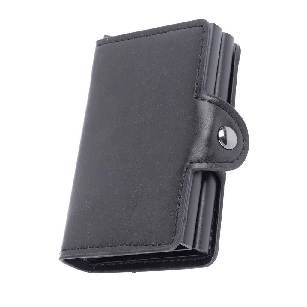Card Holder Black Card Case RFID Blocking Aluminium Alloy PU Anti Degaussing Large Capacity