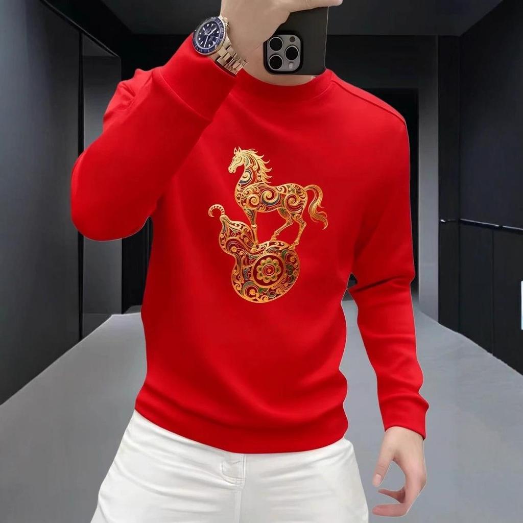 Men's Heavyweight American Style Round Neck Sweatshirt - Spring/Autumn, Long Sleeve, Loose Fit, Plus Velvet for Extra Warmth