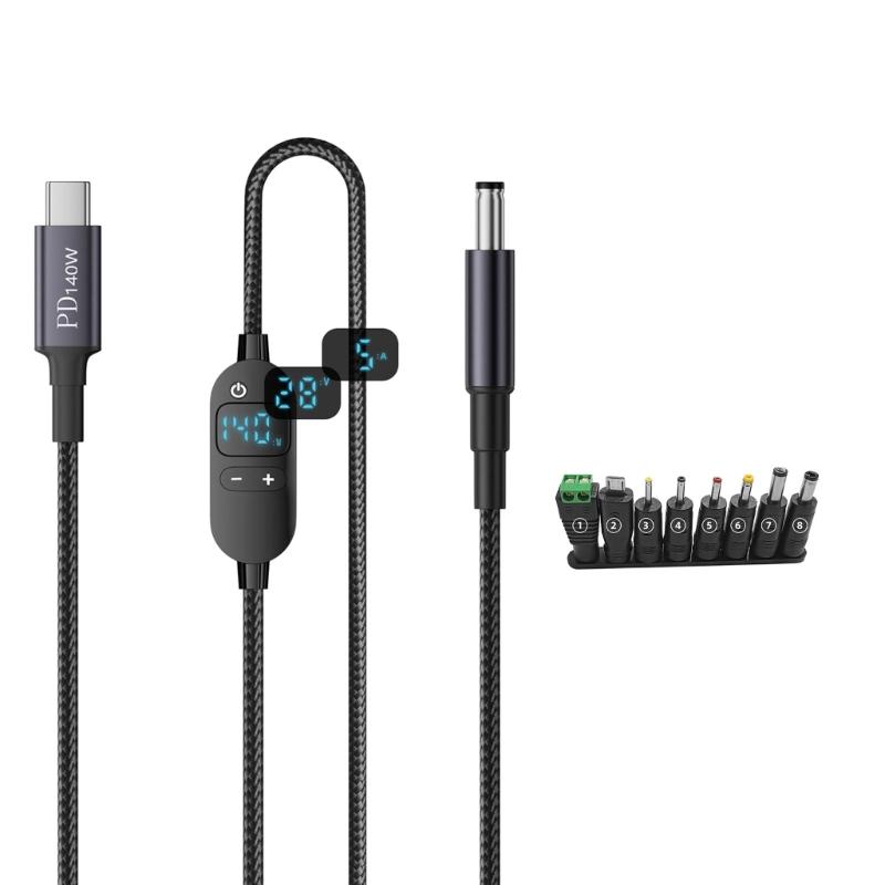 Durability PVC Coating DC5.5x2.1mm To USB C Charging Cord Featuring 5V/9V/12V/15V/20V/28V Adjustable Output Voltages