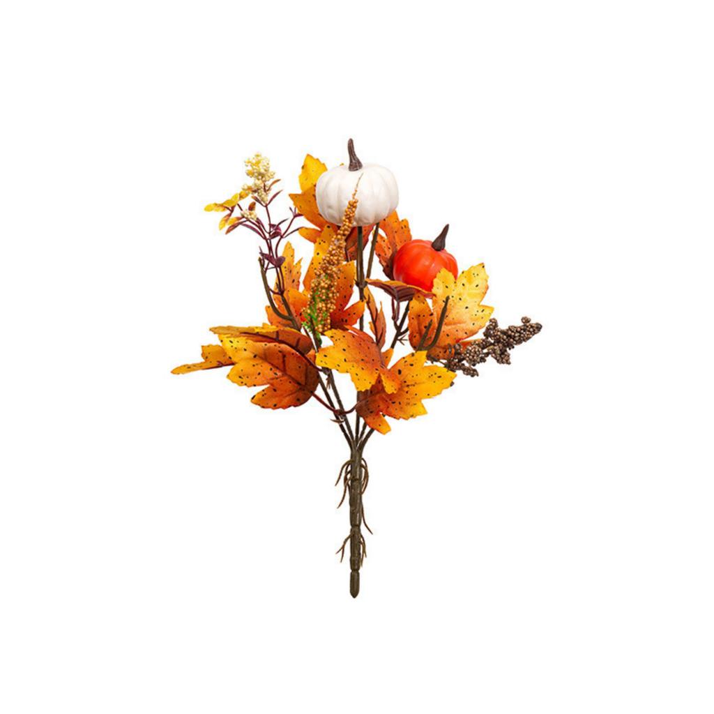 Artificial Maple Leaf Branch with Simulated Pumpkin and Dried Leaves for Autumn Table Centerpiece Arrangement 35cm Decorative Stem