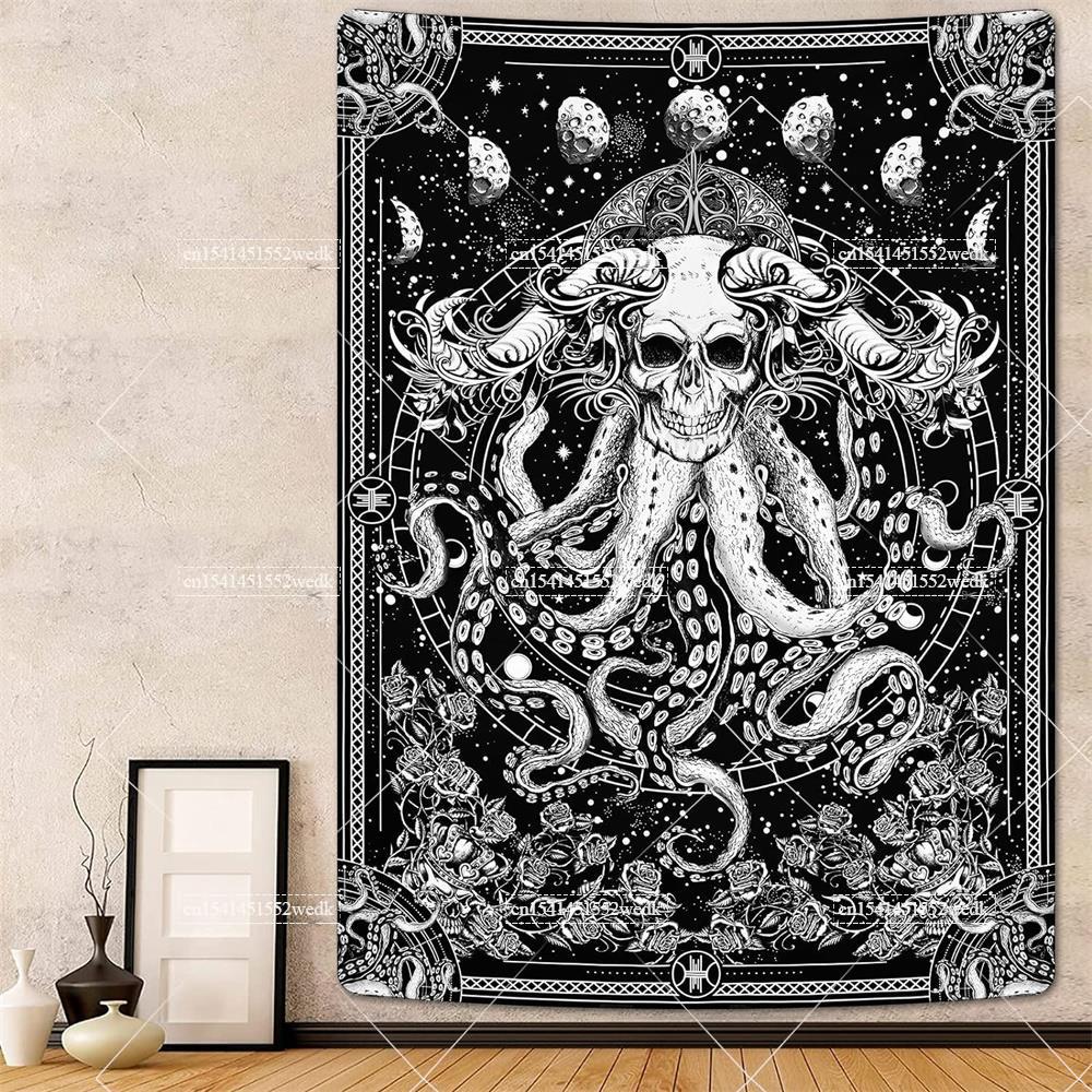 Goth Skull Tapestry Devil Satanic Tapestrys Wall Hanging Batwing Skeleton Tapestries For Bedroom Aesthetic Home Decoration