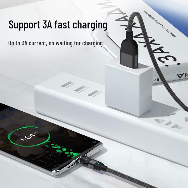 3A Fast Charging 540-Degree Rotating Magnetic USB Cable, Three-in-One Bendable Design