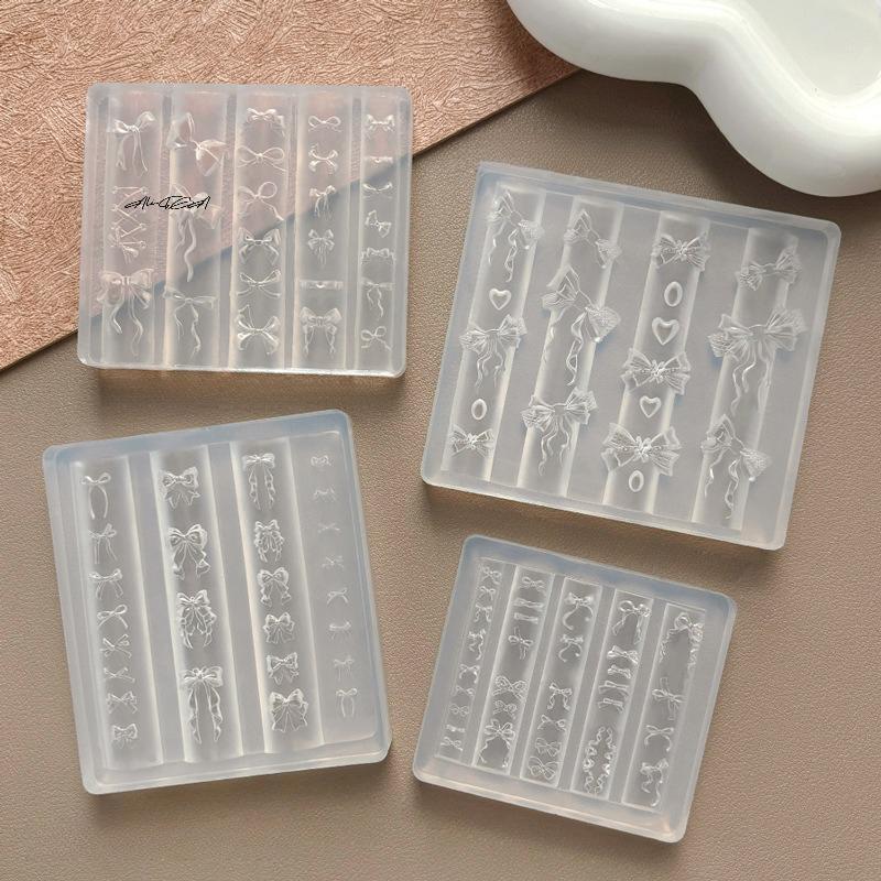 3D Ribbon Bowknot Silicone Mold for UV Gel Polish Stamping Stencils DIY Nail Art Design Charms Carving Art Mould