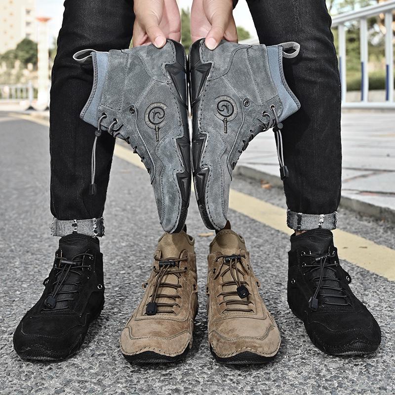 Men's High Top Genuine Leather Martin Boots - Warm Cotton Lined, Large Size, Korean Style, Perfect for Autumn & Winter
