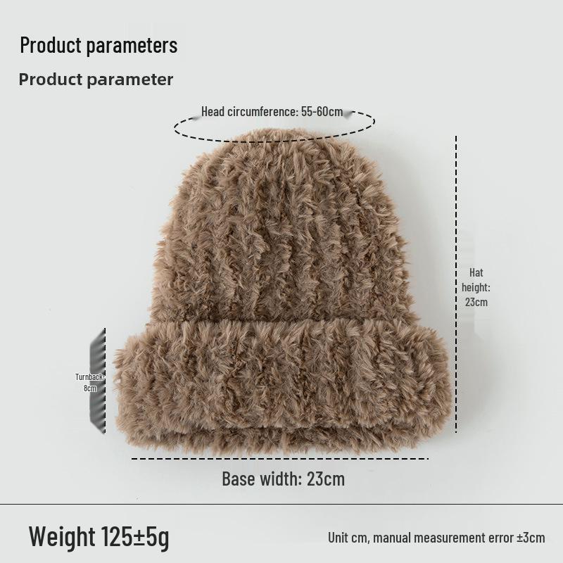 Women's Large Head Circumference White Knitted Wool Beanie - Fluffy, Warm, and Face-Slimming for Autumn and Winter