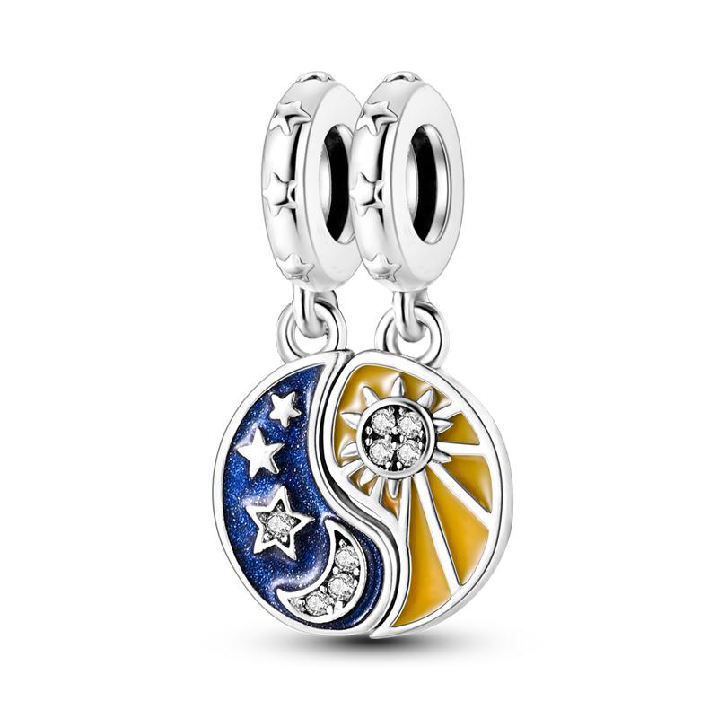 925 Sterling Copper Golden Sunflowers Heart Beads Pendant Charms Beads Fit 4MM Hole Diameter Bracelets Luxury Party DIY Zircon
