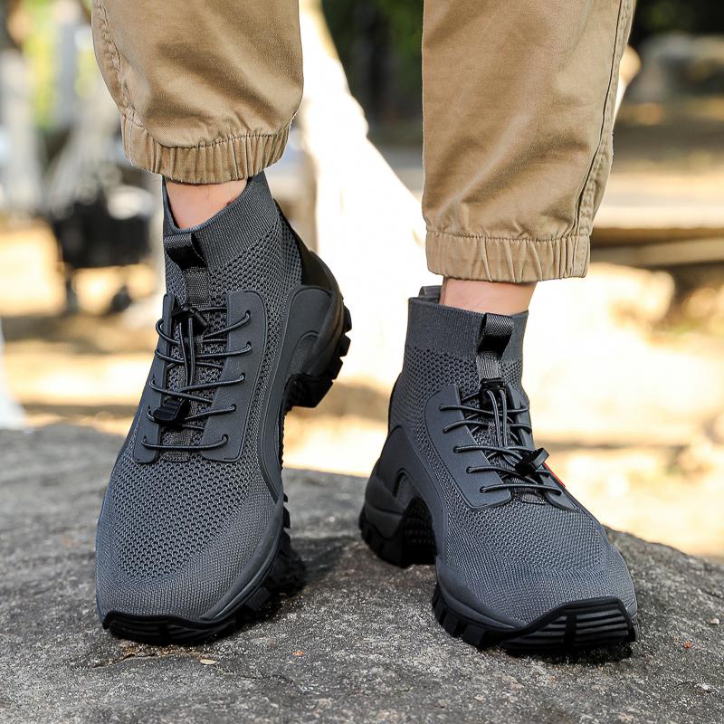 High-top Hiking Shoes Knitted Mesh Outdoor Sneakers Climbing Sports Shoes Breathable Anti-slip Trainers for Fishing Trekking Walking