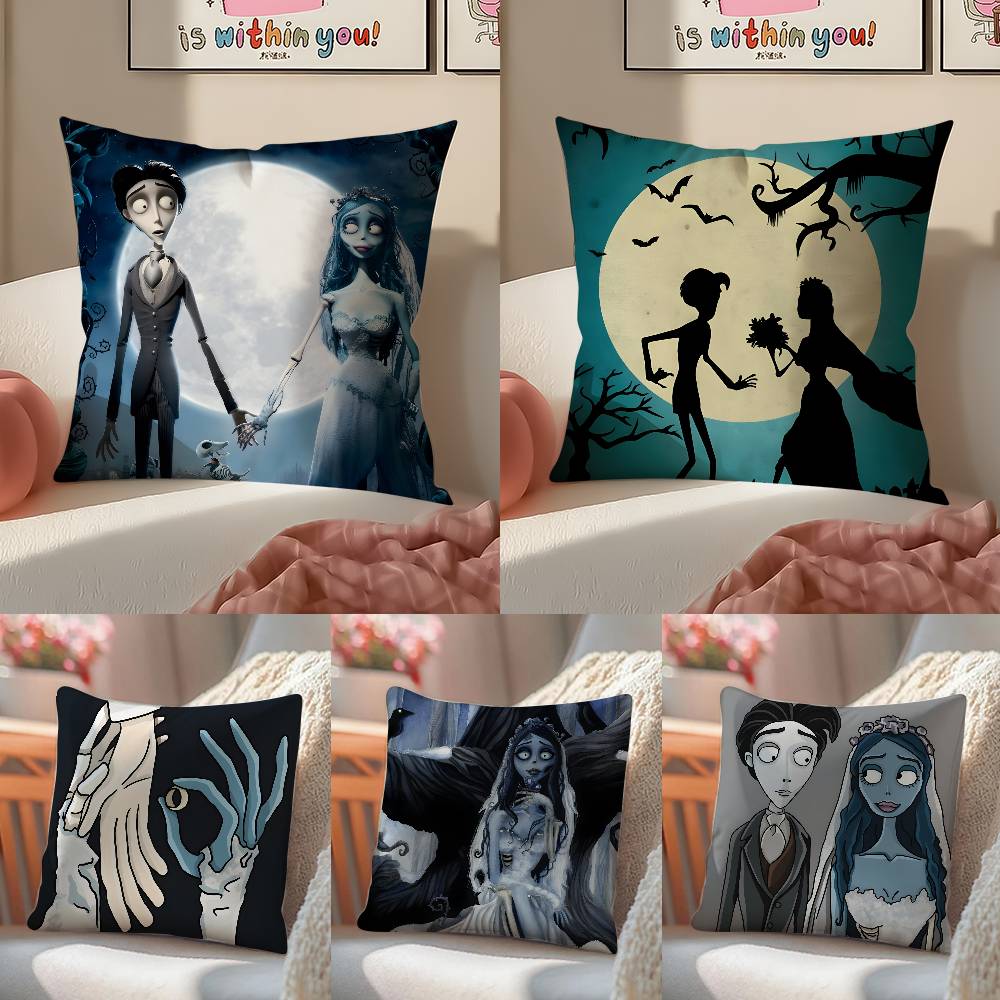 Movie Cartoon Corpse Bride-B Pillow Case Anti-dustmite Pillowcase Invisible Zipper Silky Short Plush Sofa Cushion Cover