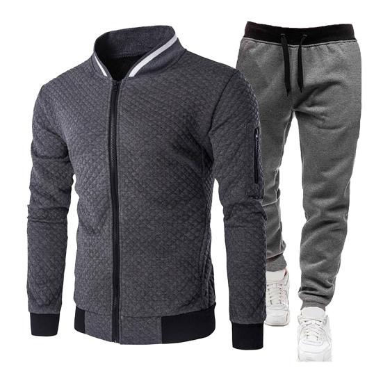 2Pcs/Set Men Suit Stand Collar Long Sleeve Zipper Placket Baseball Coat Elastic