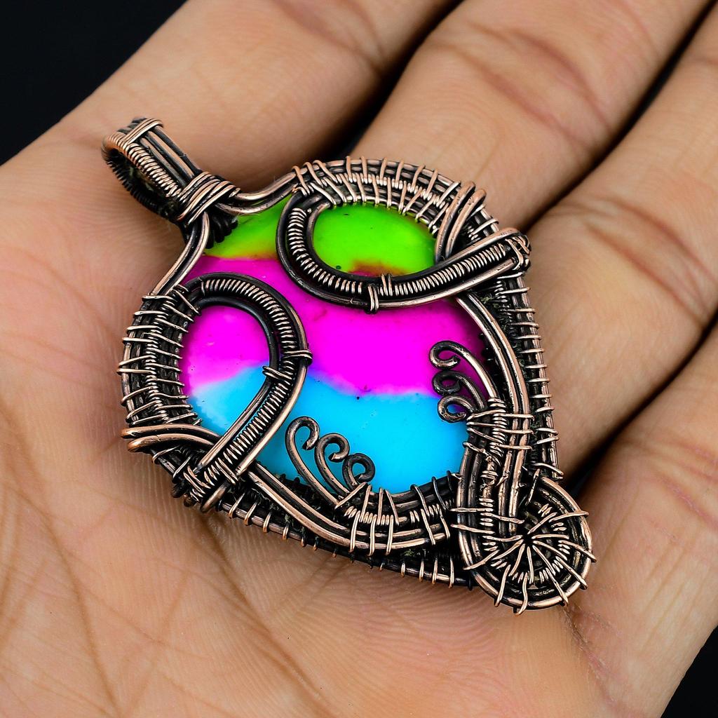 Multi Color Druzy Pendant, 999 Copper Wire Wrapped Gemstone Jewelry, Handmade Pendant, For Mother Day