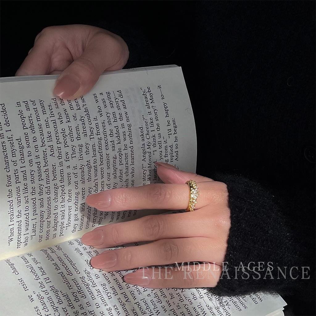 Medieval style full of zircon retro literary ring fashionable light luxury adjustable index finger ring