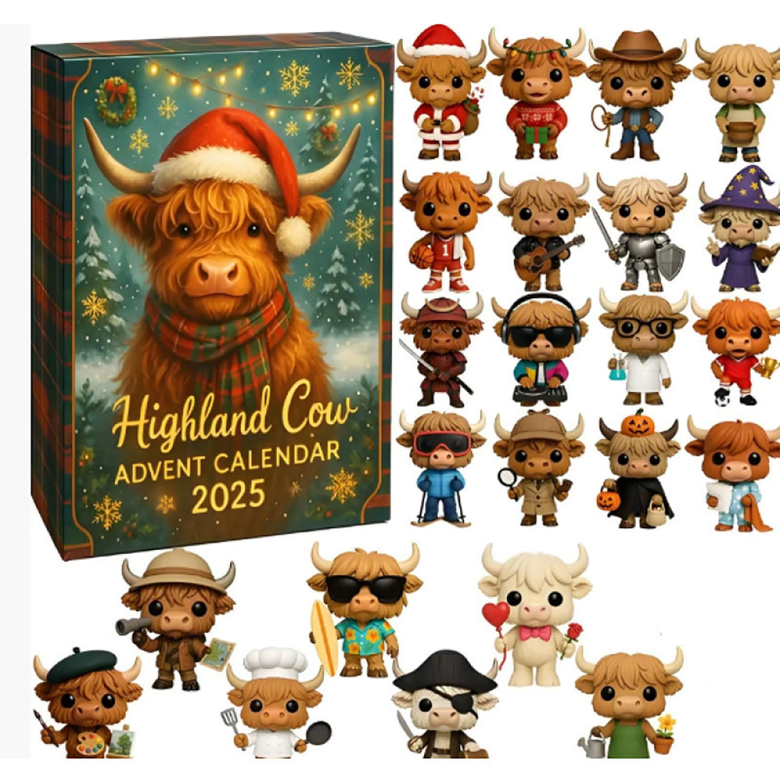 

Адвент-календарь 2025, 24 дня Рождественский адвент-календарь, Коровьи украшения для рождественской елки, украшение для дома One Size