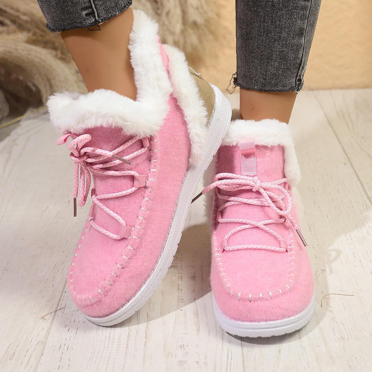 

Women s Lace-Up Thick-Sole Winter Insulated Fur-Lined Snow Boots Slip-Resistant, Durable Casual Athletic Long Cotton Boots 43 розовый