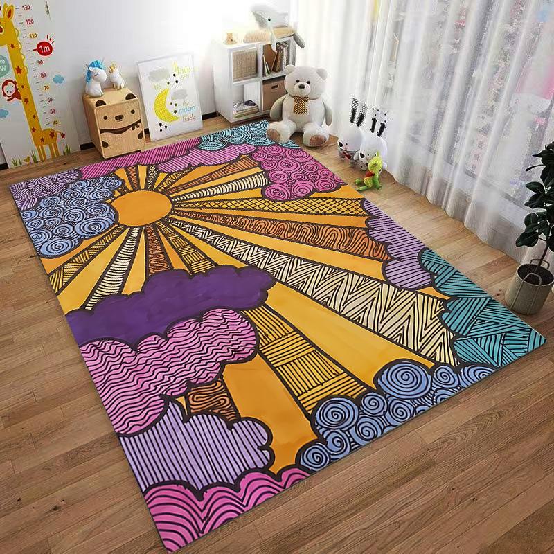 Colorful Abstract Sunburst and Cloud Pattern Carpet for Home Decor Suitable for Use As an Anti-slip for Living Room Bedroom Sofas