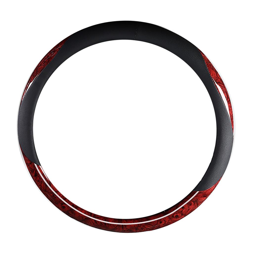 38cm Steering Wheel Cover Faux Leather Carbon Fiber Sweat Absorption Prevent Slip Steering Wheel Protector Red