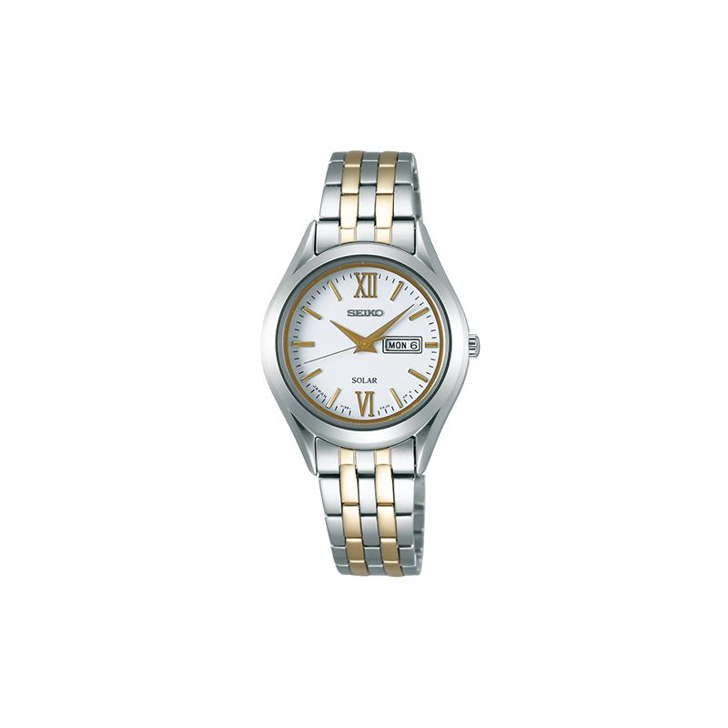 SEIKO SPIRIT series life waterproof solar energy date display solar Quartz Steel Strap women s watch white dial STPX033 синий