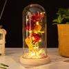Three glass cover gold foil flower ornament, mother's Valentine's Day gift, luminous LED rose simulation bouquet