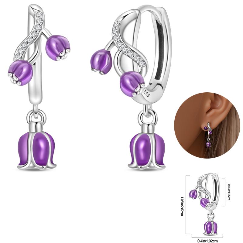 Early Spring 925 Silver Pink Tulip Sunflower Butterfly Grape Sweet Fresh Earrings Fit For Engagement Fine Jewelry Gifts