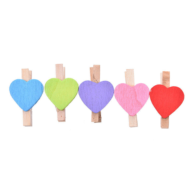 20Pcs Mini Cute Heart Wooden Pegs Photo Clips Room Wedding Craft Decor