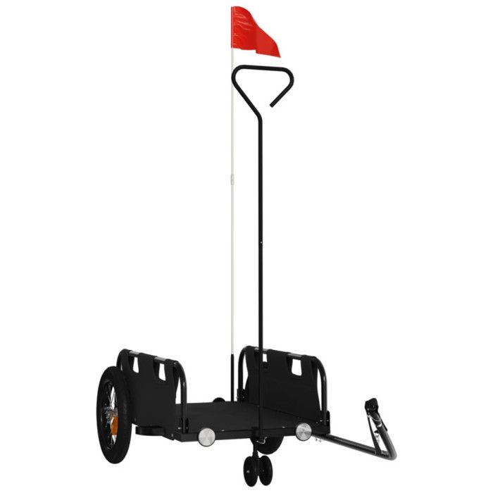 VidaXL Bicycle Trailer, Transport Cart with Hitch Bar, Bicycle Trailer with Flag for Luggage, Black 94185