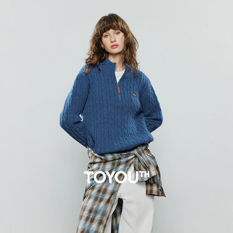 Chuyu Women's Old Money Style Stand Collar Zipper Cable Knit Sweater