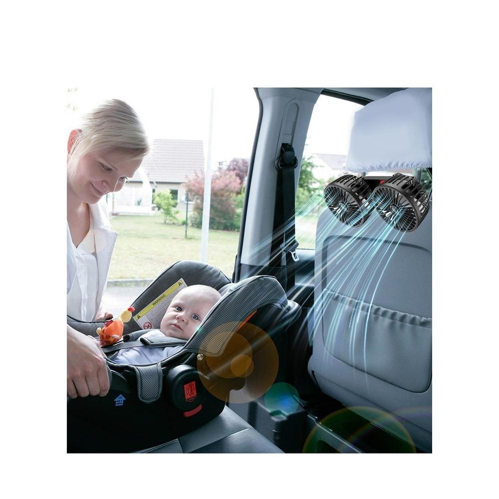 Car Fan for Backseat USB Powered Dual Head Car Seat Headrest Fan for Car 3 Speeds & 360° Rotatable Car Window Fan Powerful Air Circulation Fan with A