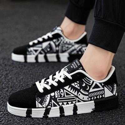 Herren Sport Laufschuhe Canvas Geometrischer Stil Schnür-Sneaker Modischer Graffiti-Print Skate-Schuhe für Paare Herren