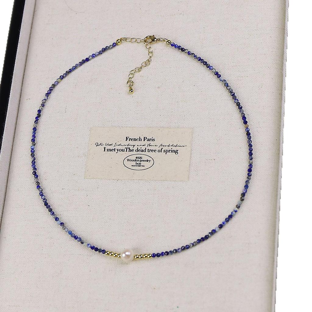 Women's Light Luxury Lapis Lazuli & Freshwater Pearl Necklace – Elegant, Simple, & Fashionable Clavicle Chain
