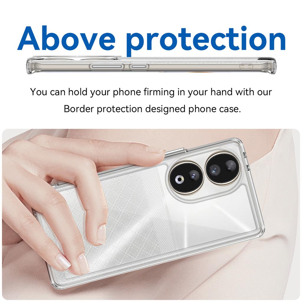 TPU+Acrylic Cover for Honor 90 Clear Phone Case with Electroplating Buttons (Big Rear Lens Hole)